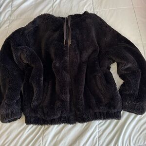 Time and Tru Black Plush Teddy Jacket with Hood